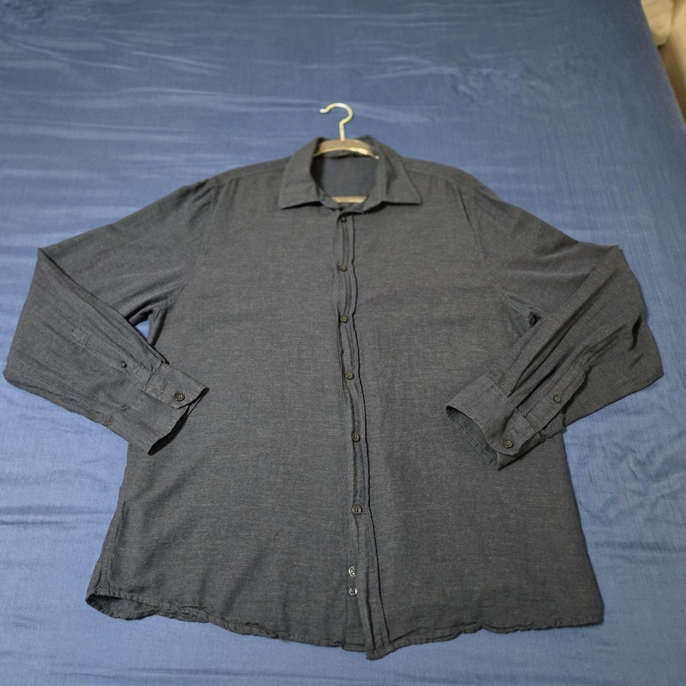 7 For All Mankind Shirt Mens Large Blue Cotton Cashmere Long Sleeve Button Up